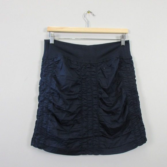 XCVI Wearables Trace Blue Ruched Mini Skirt Womens Size M Cotton Pull On 124 - Picture 2 of 7